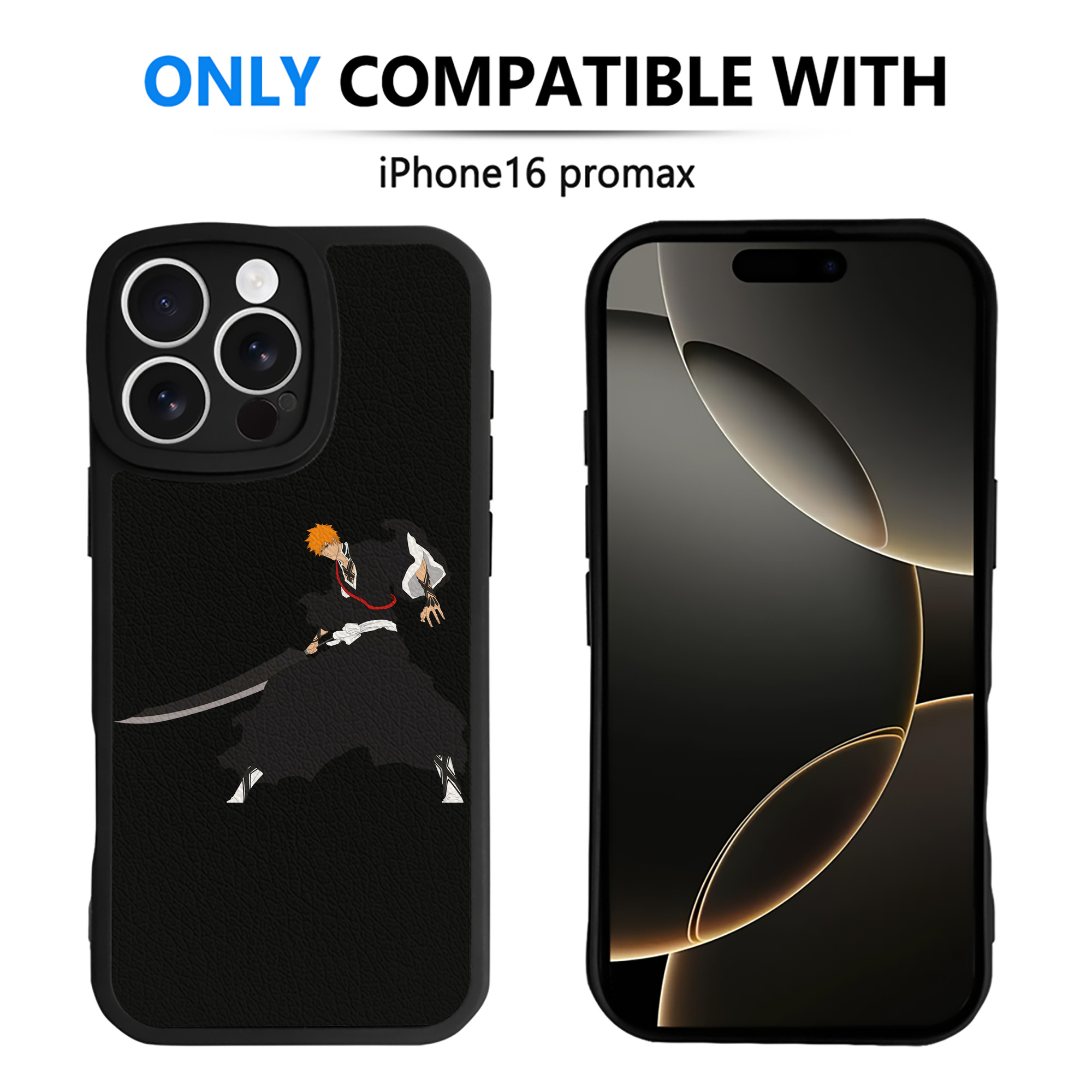（画像用） ブリーチ 黒崎一護（くろさき いちご）BLEACH Kurosaki Ichigo 【iPhone 16シリーズ対応】シリコンスマホケース（レザー調） 材質：シリコン